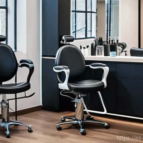 Home 1 헤어디자이너 건강 관리 팁 - **Ergonomic Workspace for a Stylist**
"A contemporary, well-lit hair salon interior. A professio...