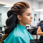 Home 18 헤어디자이너 전문과정 학원 추천 - A modern beauty academy classroom scene in Spain, showing diverse students practicing hairstyling te...