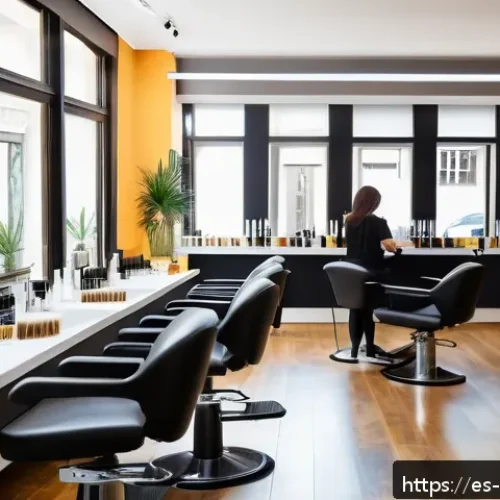 Home 17 헤어디자이너의 성장 스토리 - A modern hair salon interior in a bustling Spanish city, featuring a diverse group of hairstylists e...